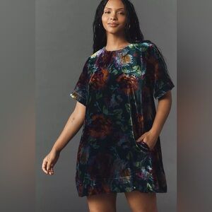 Anthropologie The Emmy Short-Sleeve Swing Mini Dress by Maeve: Velvet Edition